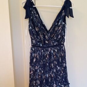 Brand New LULU'S Navy Floral Ribbon Mini Dress